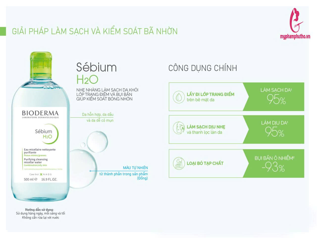 Tẩy Trang BIODERMA Sebium H2O Xanh 500ml - Nội Địa Pháp