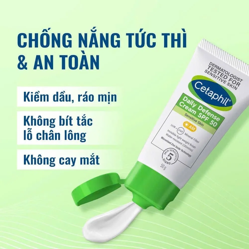 Kem Chống Nắng Dưỡng Ẩm 2in1 CETAPHIL Daily Defense Cream SPF50 Cho Da Dầu Nhạy Cảm