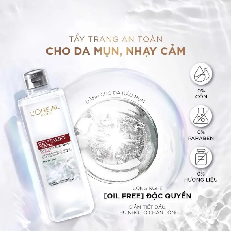 Combo Tẩy Trang L'Oreal Crystal & Gel Rửa Mặt Compliment 200ml + 95ml