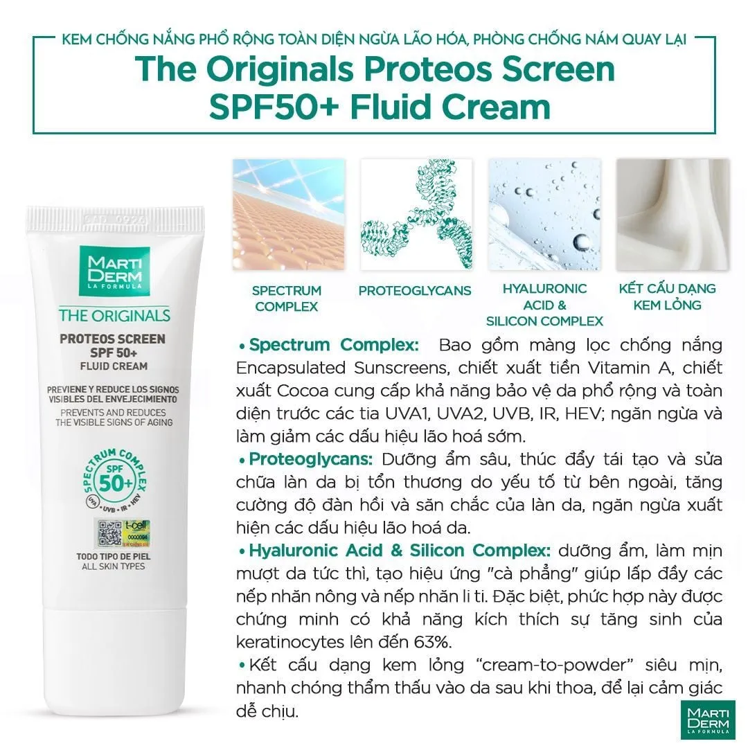 Kem Chống Nắng MartiDerm Proteos Screen SPF50+ - Ngừa Lão Hóa & Ngừa Nám (40ml)