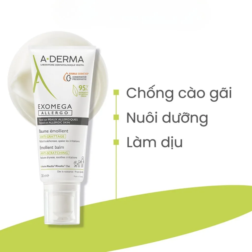 A-DERMA Kem Dưỡng Aderma Exomega Allergo Emollient Balm Cho Da Khô, Rất Khô, Da Cơ Địa 200ML