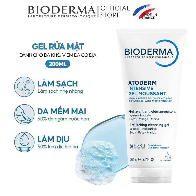 Sữa Rửa Mặt BIODERMA Atoderm Intensive Gel Moussant Dịu Nhẹ Cho Da Rất Khô & Da Cơ Địa 200ml