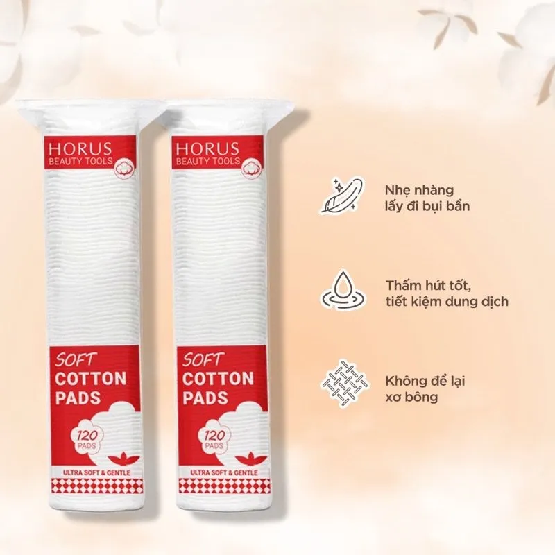 Bông tẩy trang HORUS Soft Cotton Pads Mềm Mại Giúp Làm Sạch Êm Dịu 120 Miếng