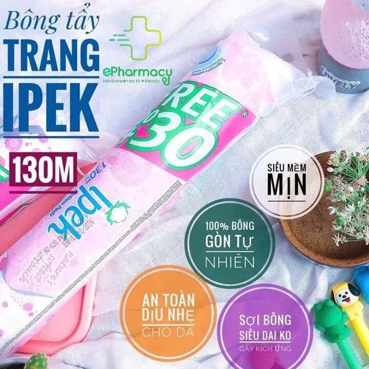 Bông Tẩy Trang IPEK Từ Cotton Tự Nhiên Mềm Nhẹ, Không Để Lại Xơ Bông 120+30 Pcs