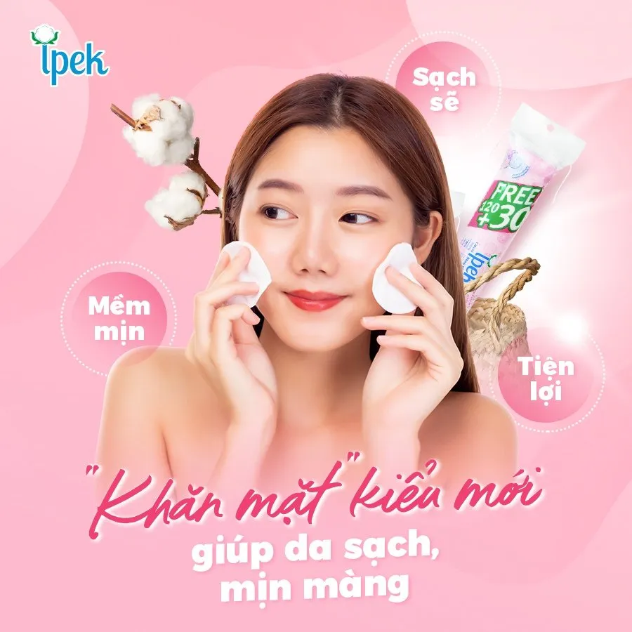Bông Tẩy Trang IPEK Từ Cotton Tự Nhiên Mềm Nhẹ, Không Để Lại Xơ Bông 120+30 Pcs