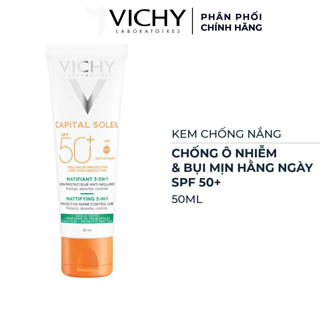 Kem Chống Nắng VICHY Capital Soleil Mattifying 3in1 SPF50+ UVB + UVA Bảo Vệ Da Toàn Diện 50ml