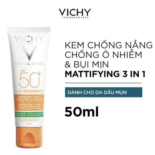 Kem Chống Nắng VICHY Capital Soleil Mattifying 3in1 SPF50+ UVB + UVA Bảo Vệ Da Toàn Diện 50ml