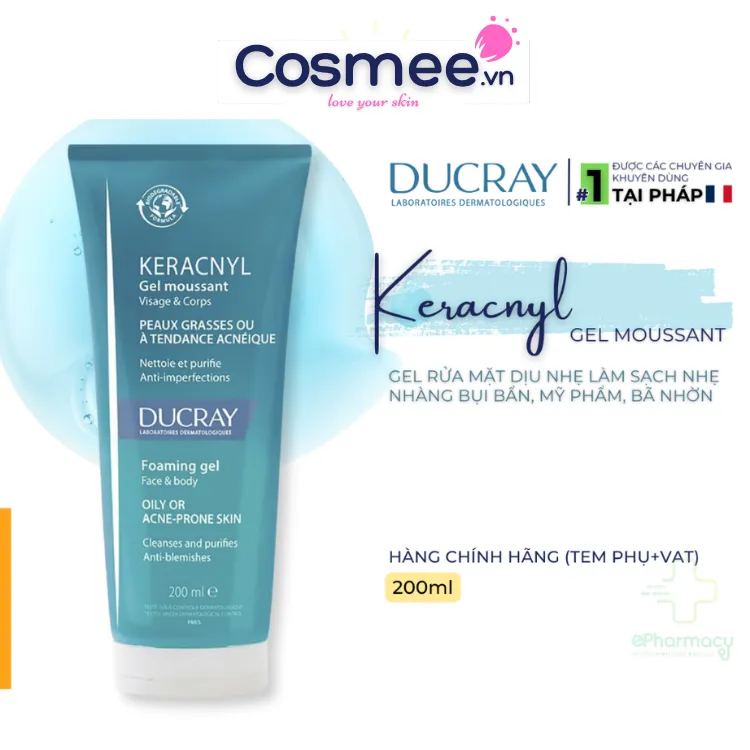 Gel Rửa Mặt DUCRAY Keracnyl Foaming Gel Cho Da Nhờn Mụn 200ml
