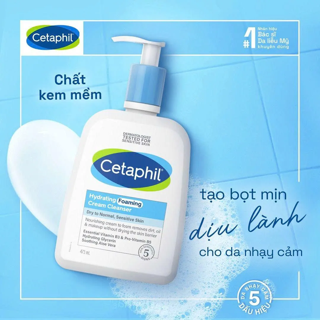 Sữa Rửa Mặt Tạo Bọt Cetaphil Hydrating Foaming Cream Cleanser Dịu Lành Cho Da Nhạy Cảm 473ml