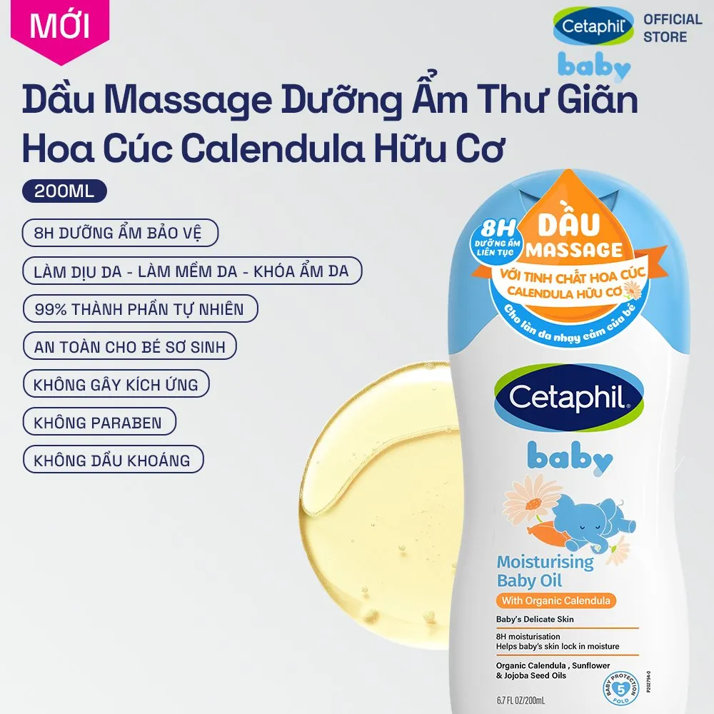 Dầu Massage CETAPHIL Baby Moisturising Baby Oil Dưỡng Ẩm Mềm Mại,Cung Cấp Dưỡng Chất Cho Da Bé 200ml