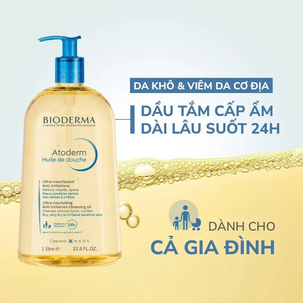 Dầu Tắm BIODERMA Atoderm Huile De Douche Làm Sạch, Dịu Da - Family size 1L