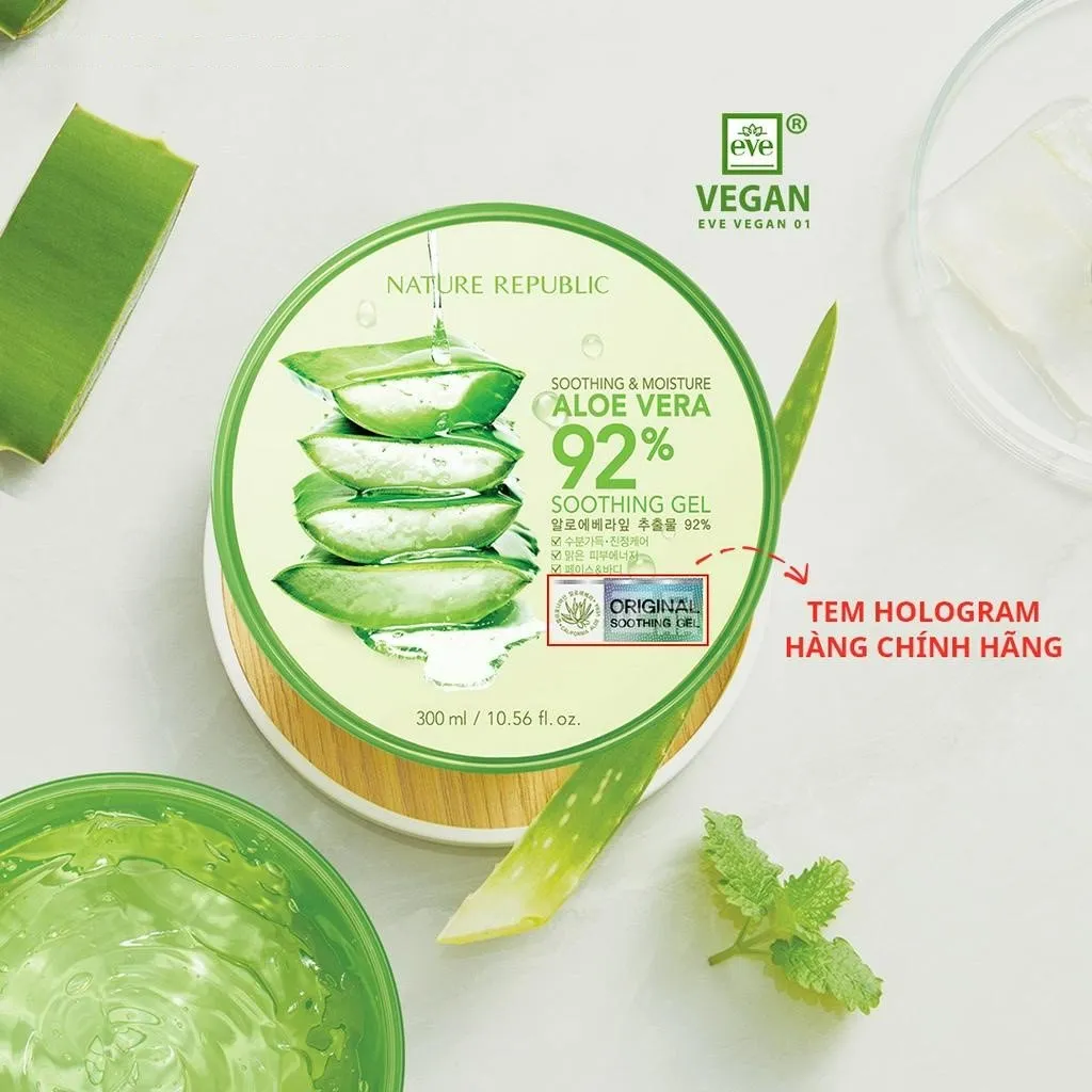 Gel Nha Đam Nature Republic Soothing & Moisture Aloe Vera 92% Kem dưỡng ẩm và làm dịu da 300ml