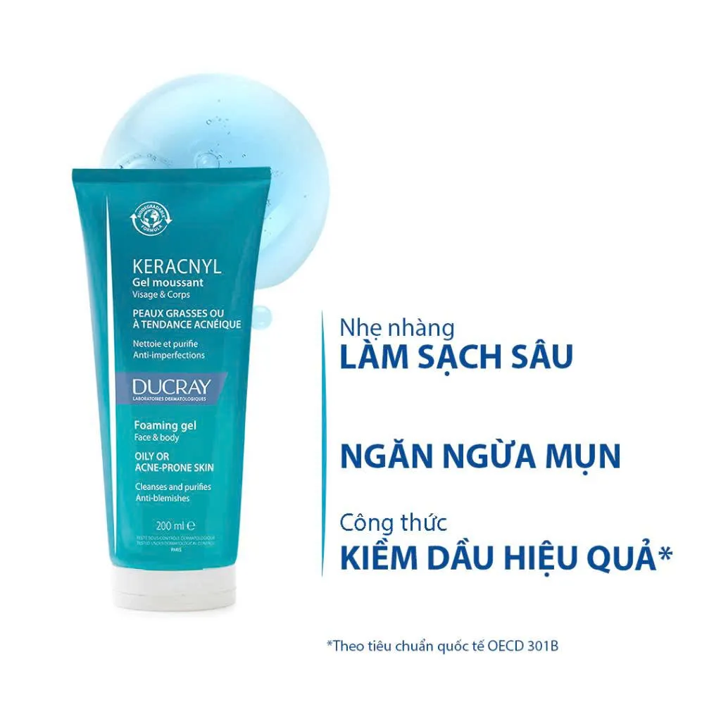 Gel Rửa Mặt DUCRAY Keracnyl Foaming Gel Cho Da Nhờn Mụn 200ml
