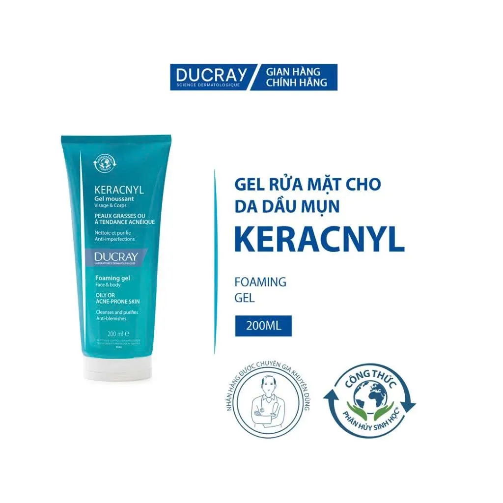 Gel Rửa Mặt DUCRAY Keracnyl Foaming Gel Cho Da Nhờn Mụn 200ml