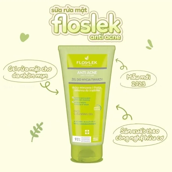 Gel Rửa Mặt FLOSLEK Anti Acne Giúp Da Sạch Sâu, Hỗ Trợ Giảm Mụn Đầu Đen, Dầu Thừa 200ml