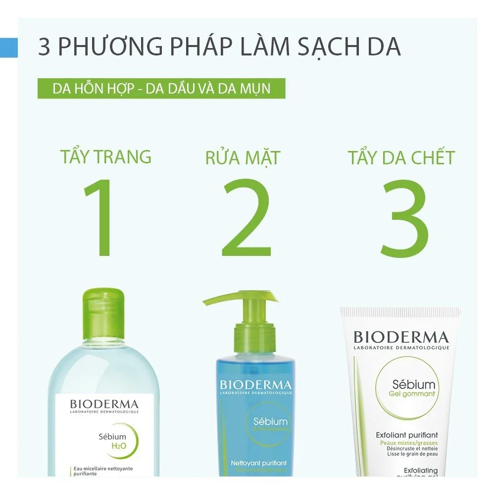 Gel Tẩy Tế Bào Chết Bioderma Sebium Gel Gommant Làm Sạch, Thông Thoáng Cho Da Dầu Mụn 100ml