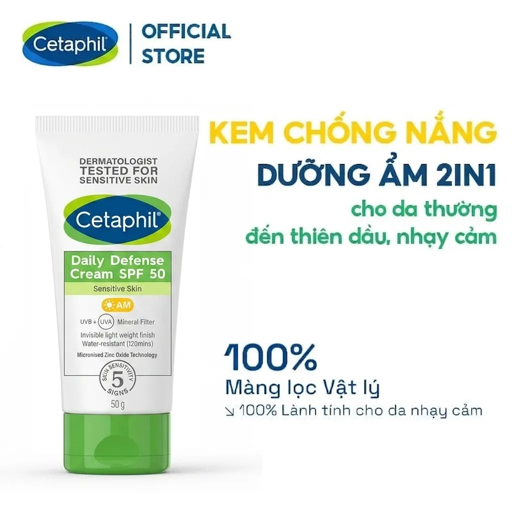 Kem Chống Nắng Dưỡng Ẩm 2in1 CETAPHIL Daily Defense Cream SPF50 Cho Da Dầu Nhạy Cảm