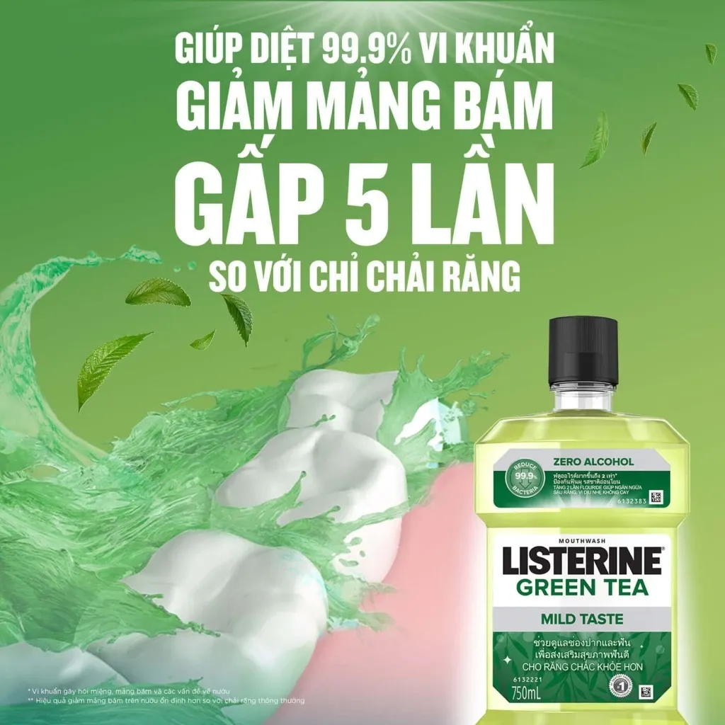 Nước Súc Miệng LISTERINE Green Tea Zero Bảo Vệ Răng Miệng Suốt 24 Giờ