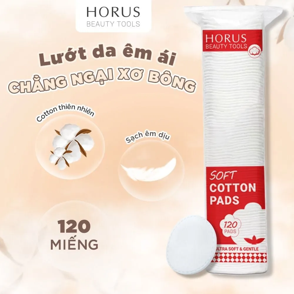Bông tẩy trang HORUS Soft Cotton Pads Mềm Mại Giúp Làm Sạch Êm Dịu 120 Miếng