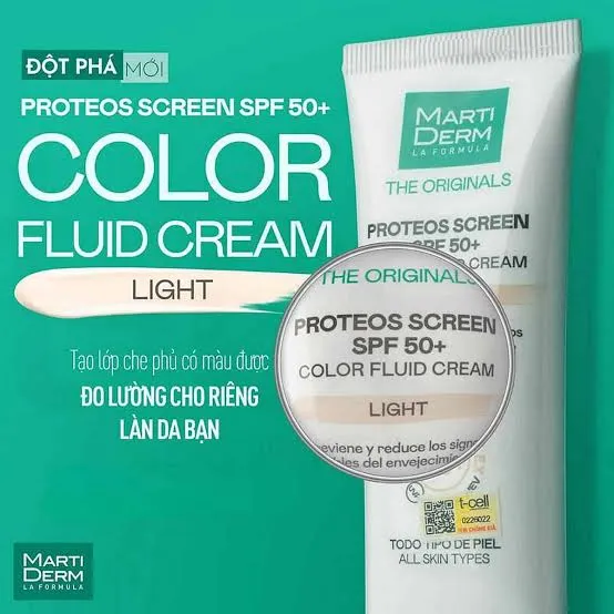 MartiDerm Proteos Screen SPF50+ Color (Light) - Kem Chống Nắng Nâng Tông & Đều Màu Da (40ml)
