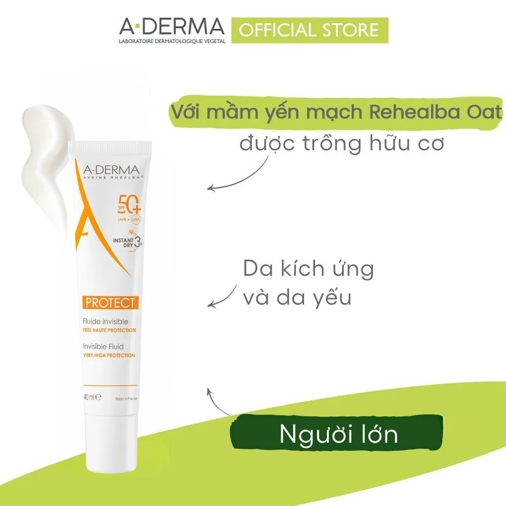 Kem Chống Nắng A-DERMA Protect Invisible Fluide SPF50+ Dành Cho Da Mỏng Manh