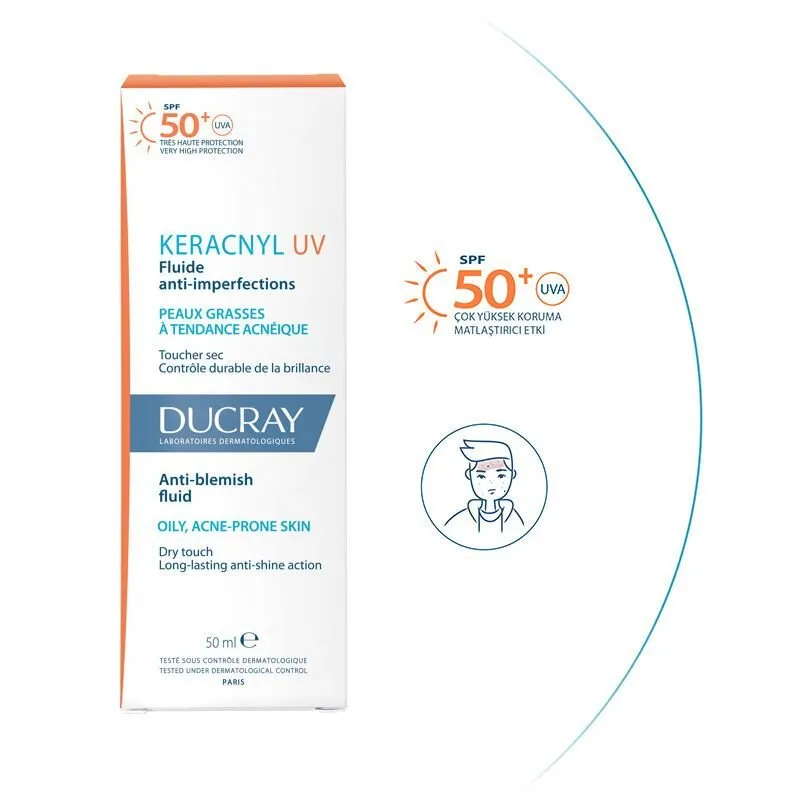Kem Chống Nắng DUCRAY Keracnyl UV Anti-Blemish Fluid SPF50+ Dịu Da, Mờ Thâm Cho Da Dầu, Mụn 50ml