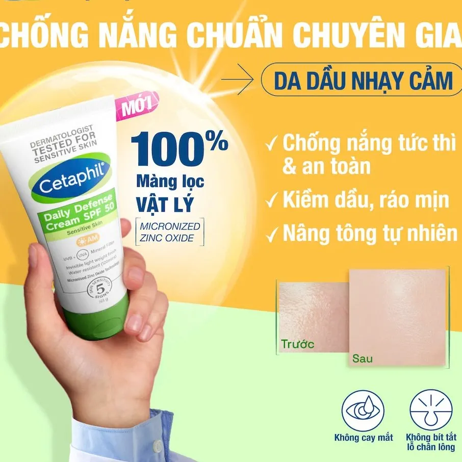 Kem Chống Nắng Dưỡng Ẩm 2in1 CETAPHIL Daily Defense Cream SPF50 Cho Da Dầu Nhạy Cảm