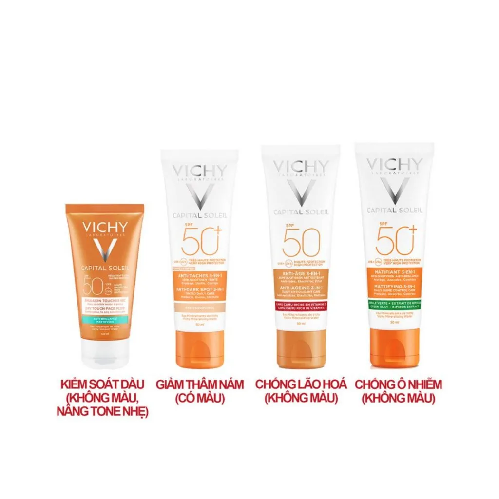 Kem Chống Nắng VICHY Capital Soleil Anti Ageing 3in1 SPF50+ UVB + UVA Hạn Chế Lão Hóa 50ml