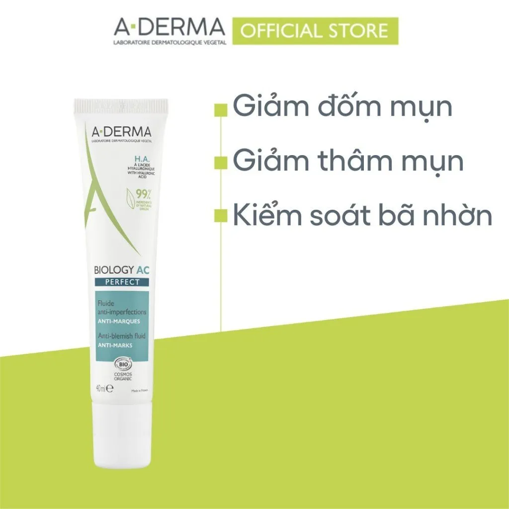 Kem Dưỡng A-derma Biology AC Perfect Anti-Blemish Fluid Giảm Mụn, Kiểm soát Bã Nhờn 40ml