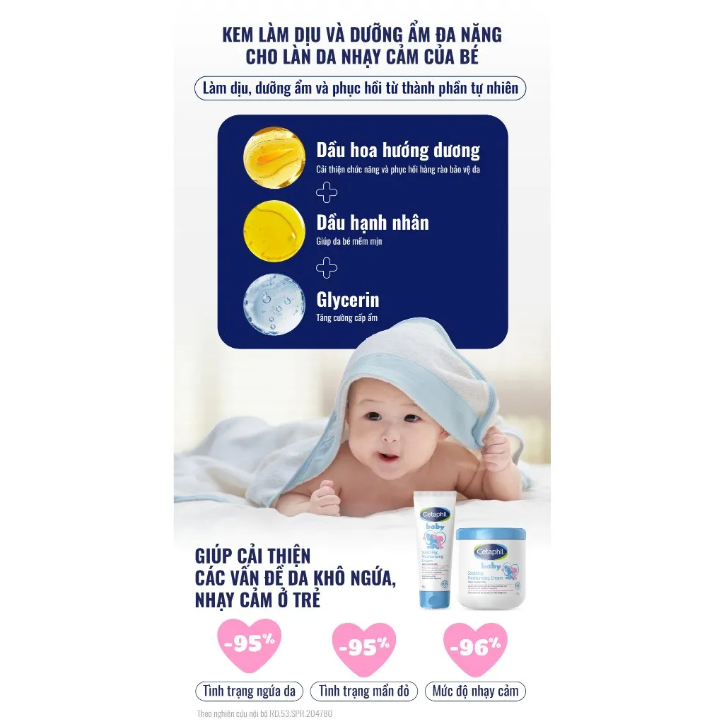 Kem Dưỡng CETAPHIL Baby Soothing & Moisturising Cream Làm Dịu & Dưỡng và Khóa Ẩm Sâu 24h Cho Bé 100g