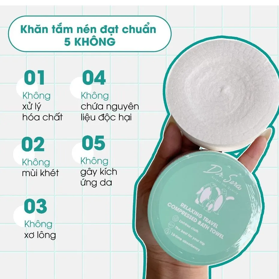 Khăn Tắm Nén DR.SERA Relaxing Travel Compressed Towel Thư Giãn Tiệt Trùng