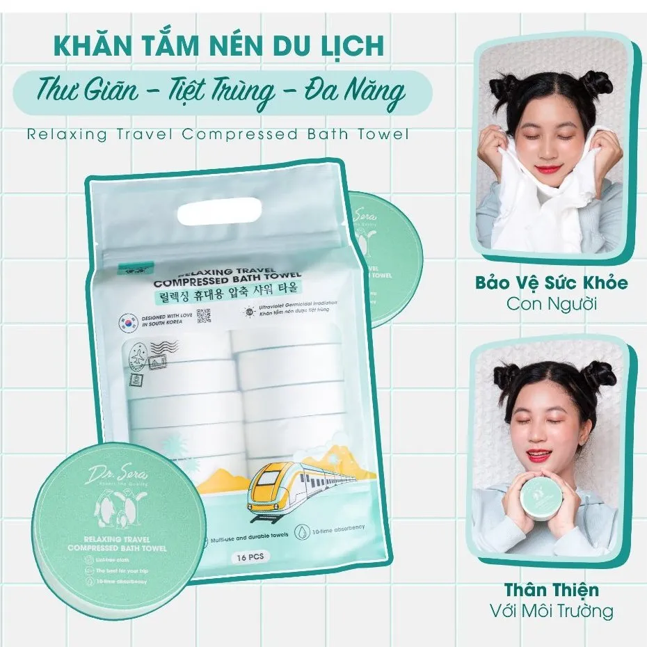 Khăn Tắm Nén DR.SERA Relaxing Travel Compressed Towel Thư Giãn Tiệt Trùng