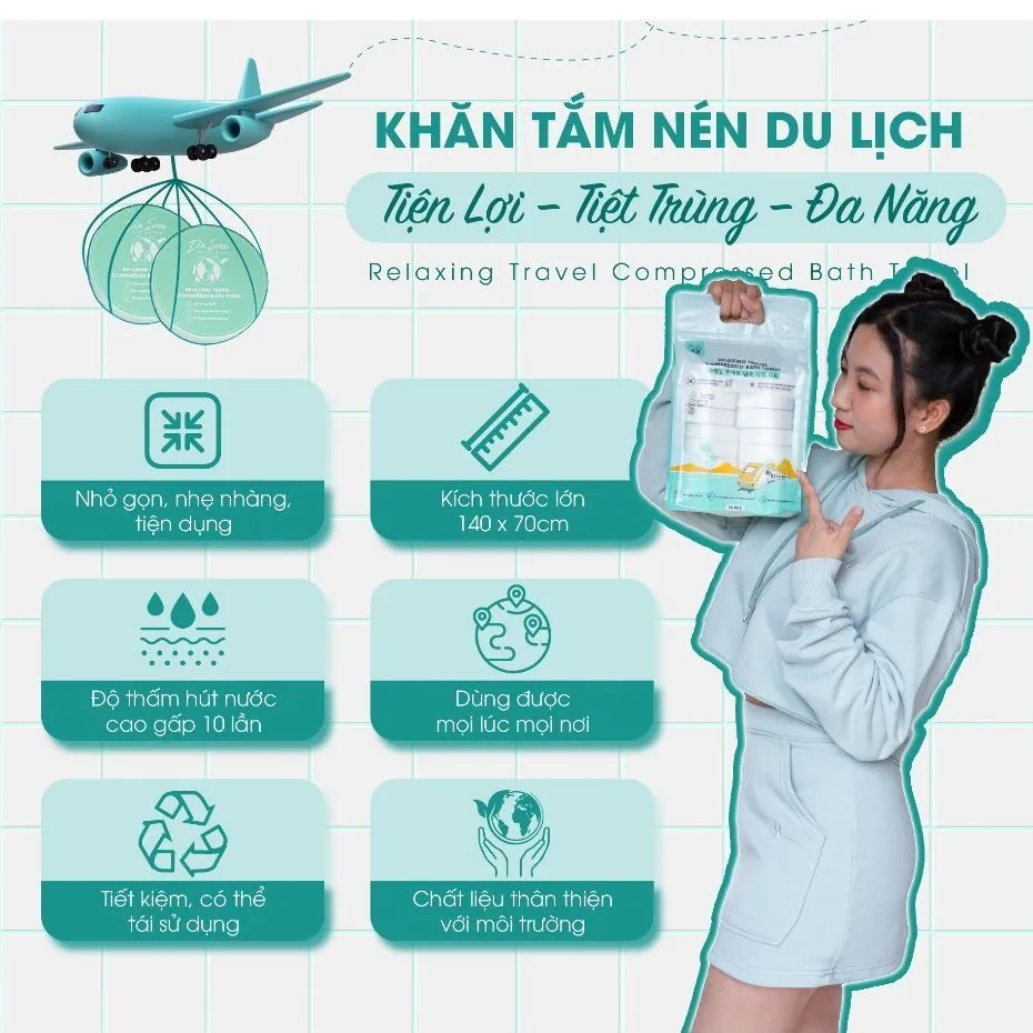 Khăn Tắm Nén DR.SERA Relaxing Travel Compressed Towel Thư Giãn Tiệt Trùng