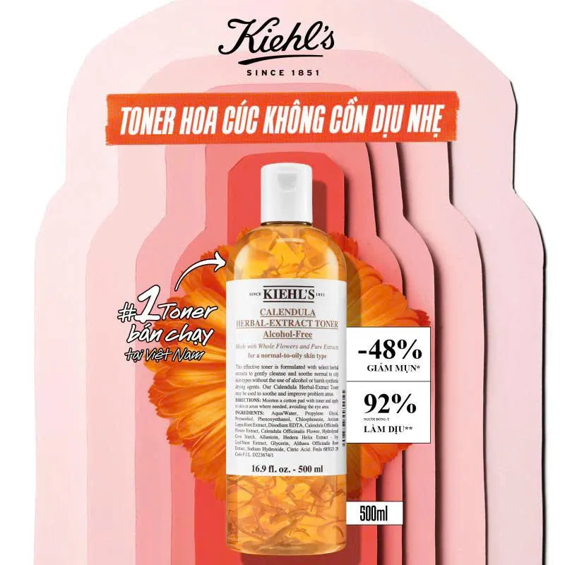 Toner hoa cúc Kiehl's Calendula Herbal Extract Alcohol-Free Toner 500ml