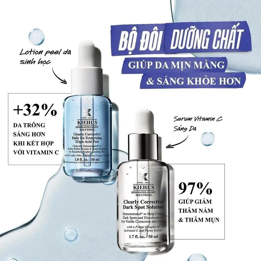 Serum Vitamin C làm sáng da & mờ thâm mụn Kiehl's Clearly Corrective™ Dark Spot Solution 50ml