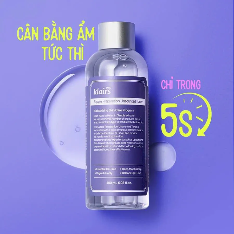 Klairs Supple Preparation Unscented Toner - Không mùi 180ml