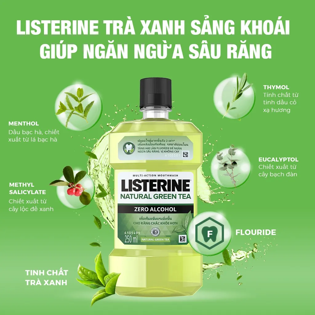 Nước Súc Miệng LISTERINE Green Tea Zero Bảo Vệ Răng Miệng Suốt 24 Giờ