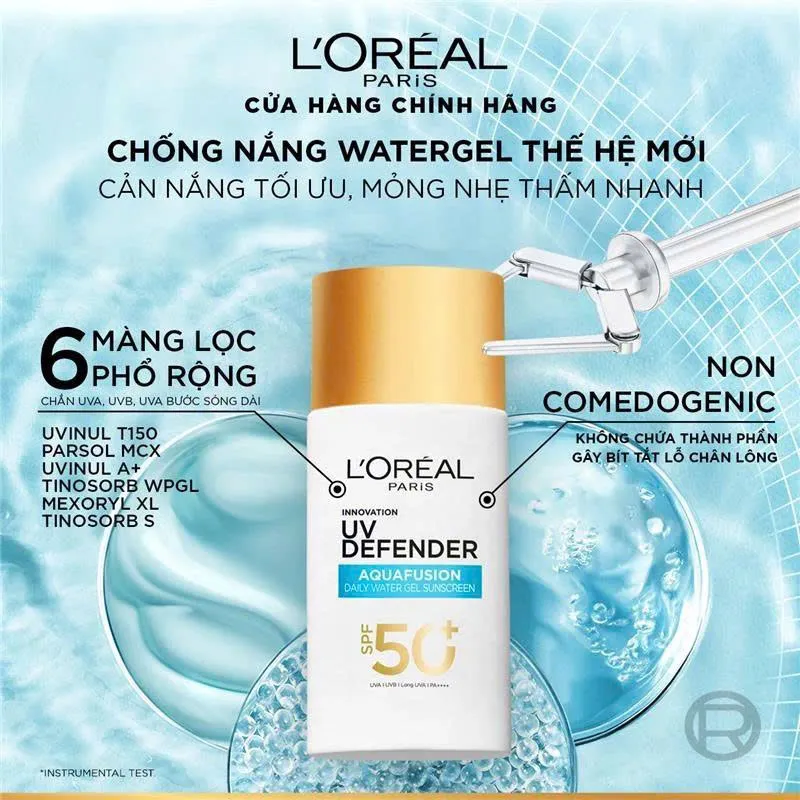 Chống Nắng Loreal Paris Water Gel UV Defender Aquafusion Daily 50+ PA++++ 60ml