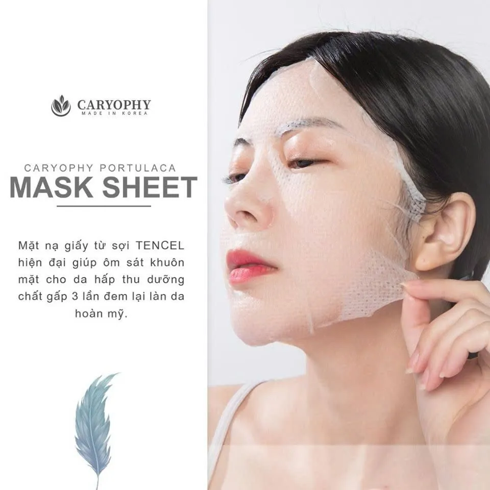Mặt Nạ CARYOPHY Portulaca 3in1 Mask Sheet Giảm Mụn, Mờ Thâm, Dưỡng Da Trắng Sáng, Mềm Mịn - Hộp 10 Miếng