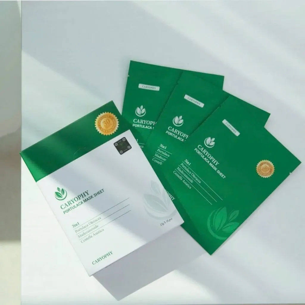 Mặt Nạ CARYOPHY Portulaca 3in1 Mask Sheet Giảm Mụn, Mờ Thâm, Dưỡng Da Trắng Sáng, Mềm Mịn - Hộp 10 Miếng