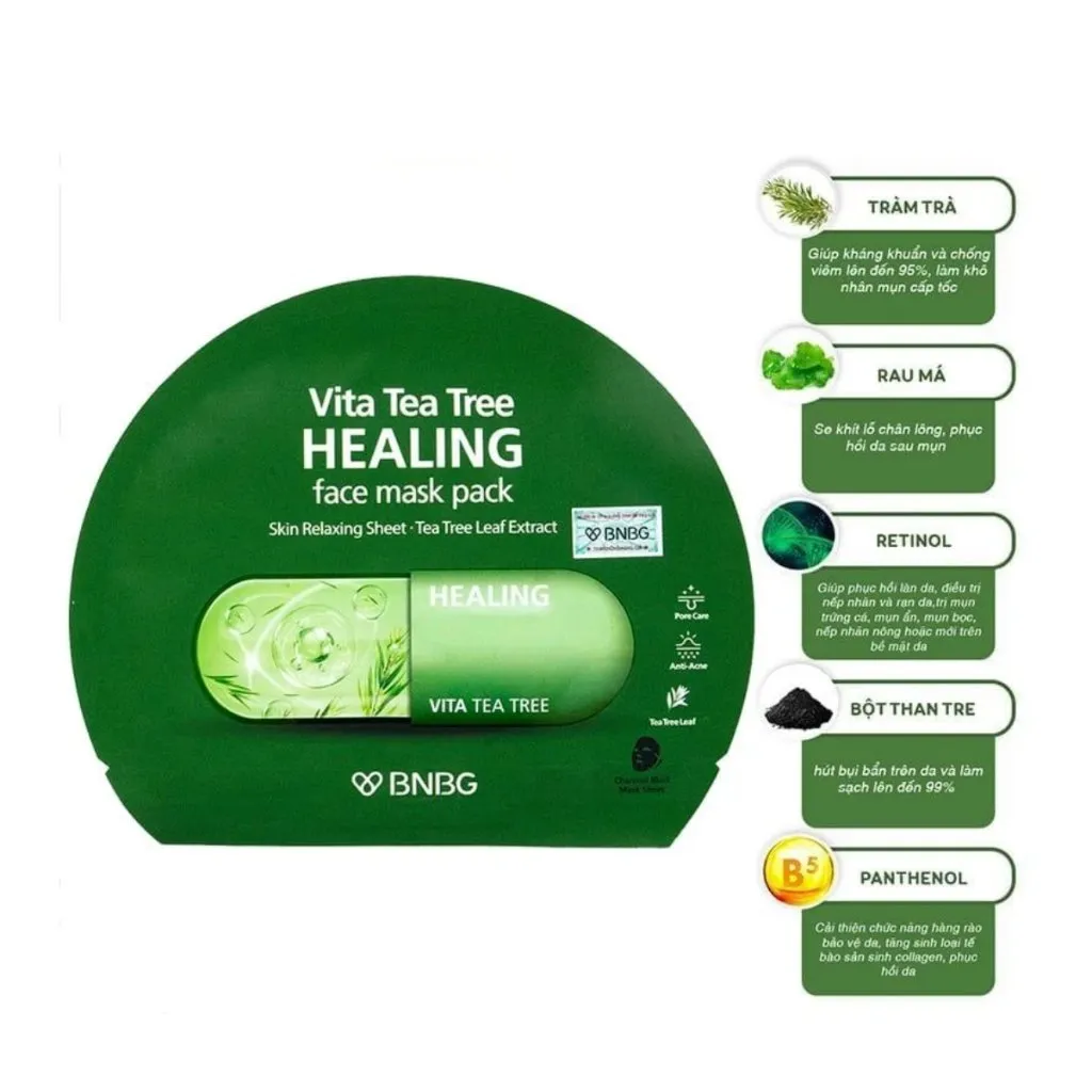 Mặt Nạ Dưỡng Da BNBG Vita Tea Tree Healing Face Mask Pack Cải Thiện Tình Trạng Da Mụn 30ml