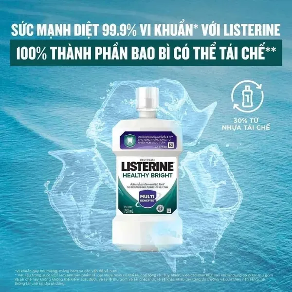 Nước Súc Miệng LISTERINE Healthy Bright Giúp Trắng Răng, Cho Hơi Thở Thơm Mát 750ml