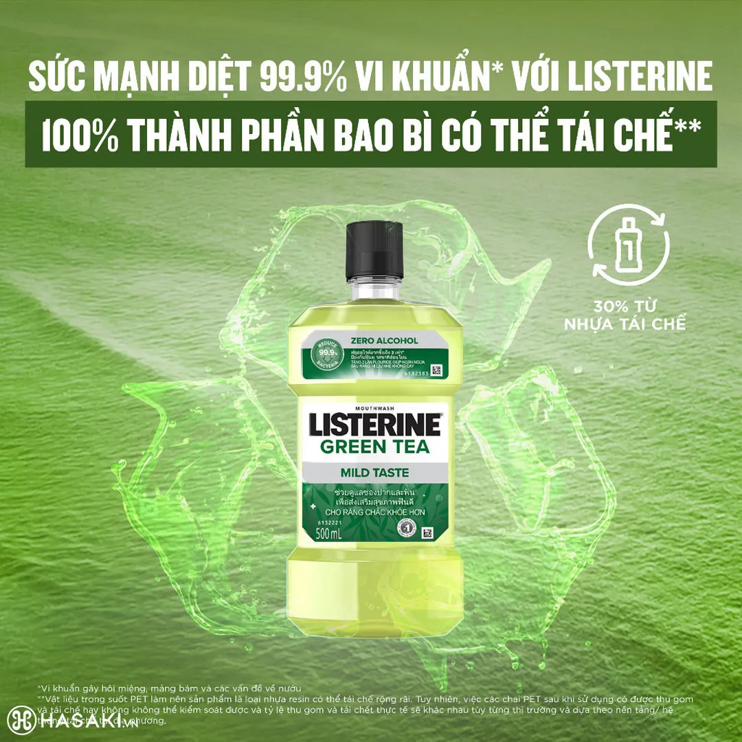Nước Súc Miệng LISTERINE Green Tea Zero Bảo Vệ Răng Miệng Suốt 24 Giờ