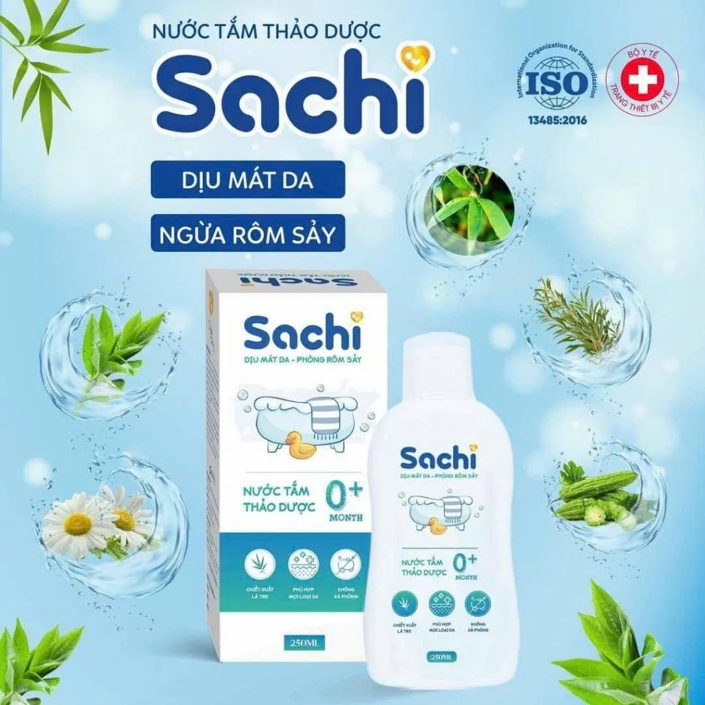 Nước Tắm Thảo Dược SACHI Hỗ Trợ Giảm Rôm Sảy, Cảm Cúm, Cảm Lạnh 250ml
