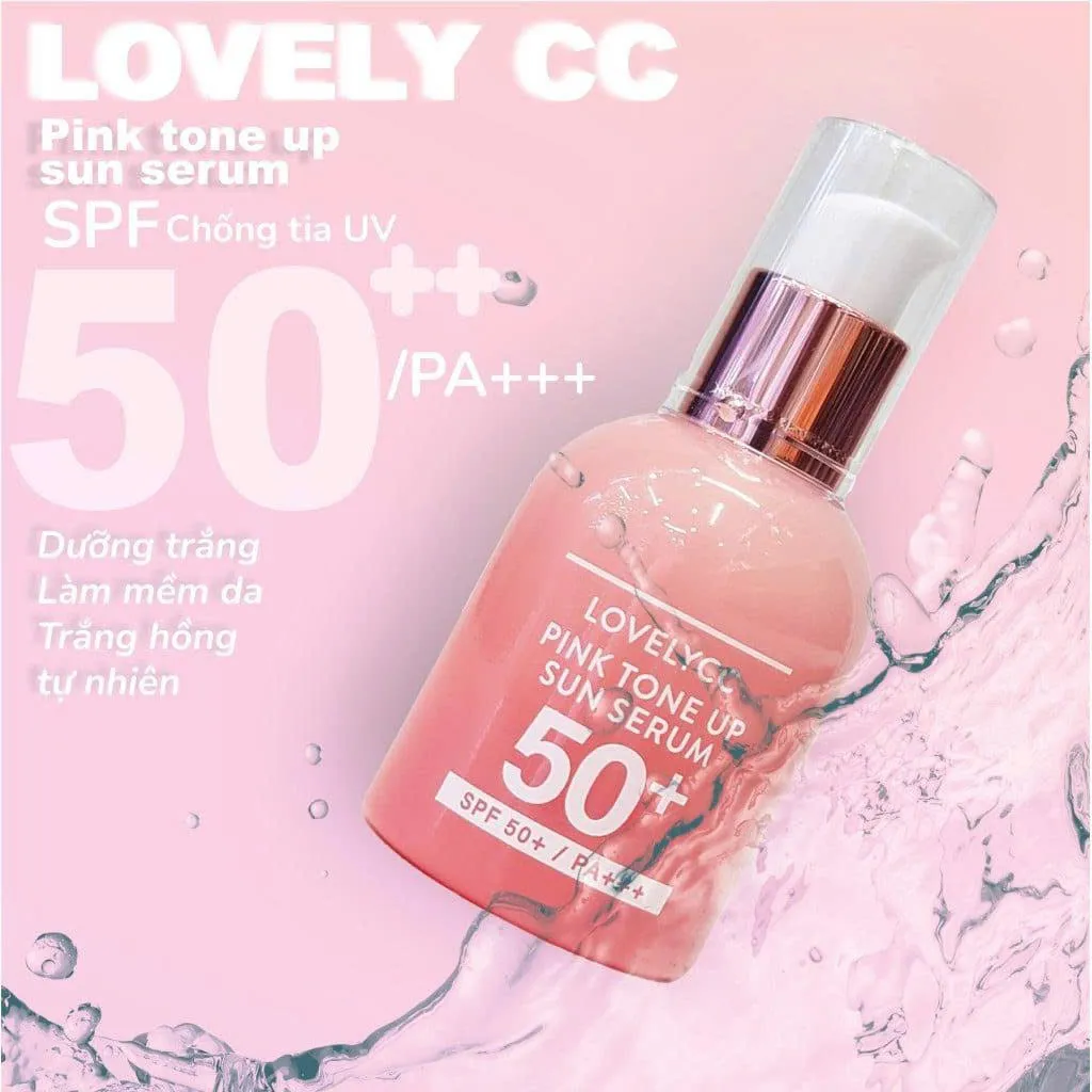 Serum chống nắng Lovely CC Pink Tone Up Sun Serum SPF 50+ PA+++ Nâng Tone Da Trắng Hồng 30ml