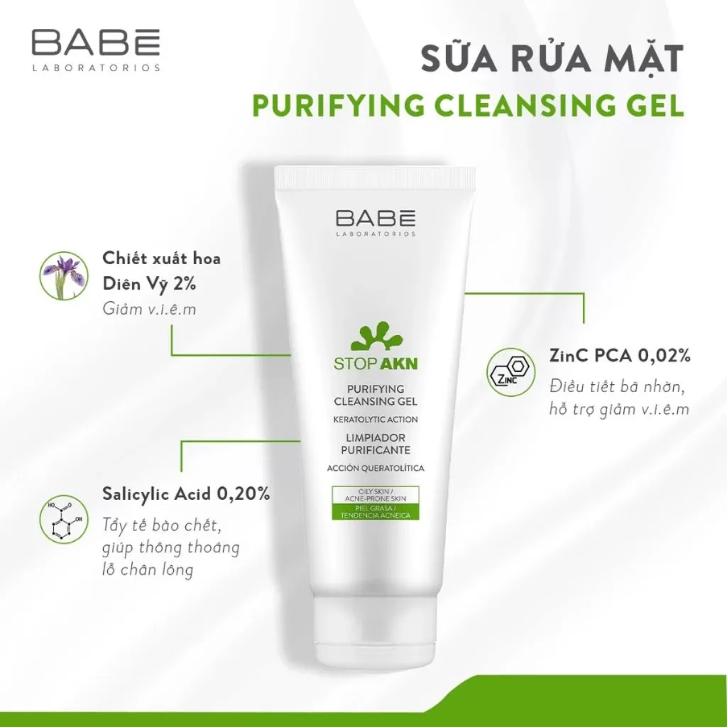 Sữa rửa mặt BABE Stop Akn Purifying Cleansing Gel 200ml