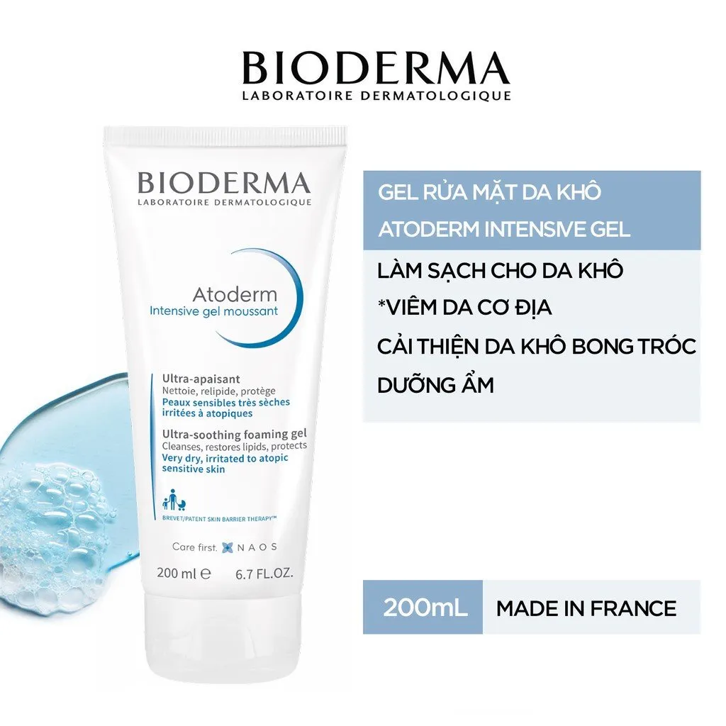 Sữa Rửa Mặt BIODERMA Atoderm Intensive Gel Moussant Dịu Nhẹ Cho Da Rất Khô & Da Cơ Địa 200ml