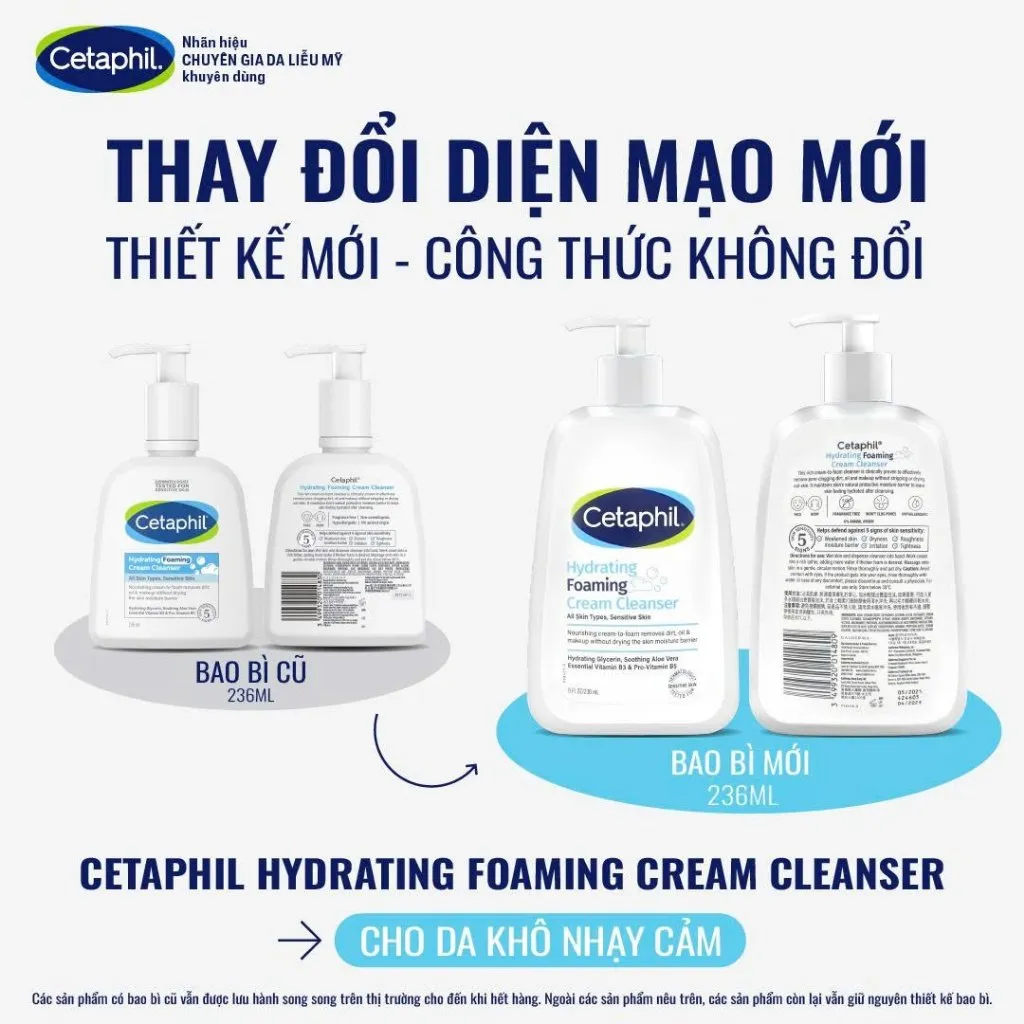 Sữa Rửa Mặt Tạo Bọt Cetaphil Hydrating Foaming Cream Cleanser Dịu Lành Cho Da Nhạy Cảm 473ml