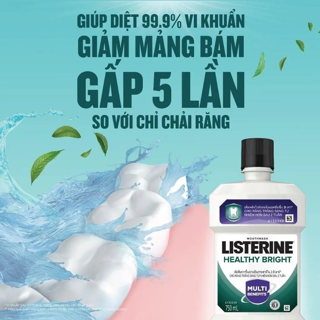 Nước Súc Miệng LISTERINE Healthy Bright Giúp Trắng Răng, Cho Hơi Thở Thơm Mát 750ml