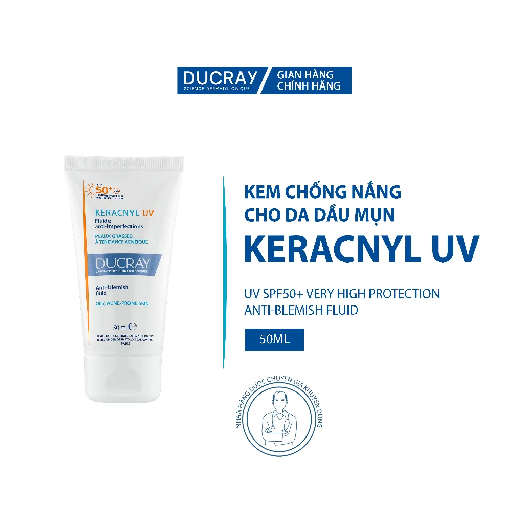 Kem Chống Nắng DUCRAY Keracnyl UV Anti-Blemish Fluid SPF50+ Dịu Da, Mờ Thâm Cho Da Dầu, Mụn 50ml